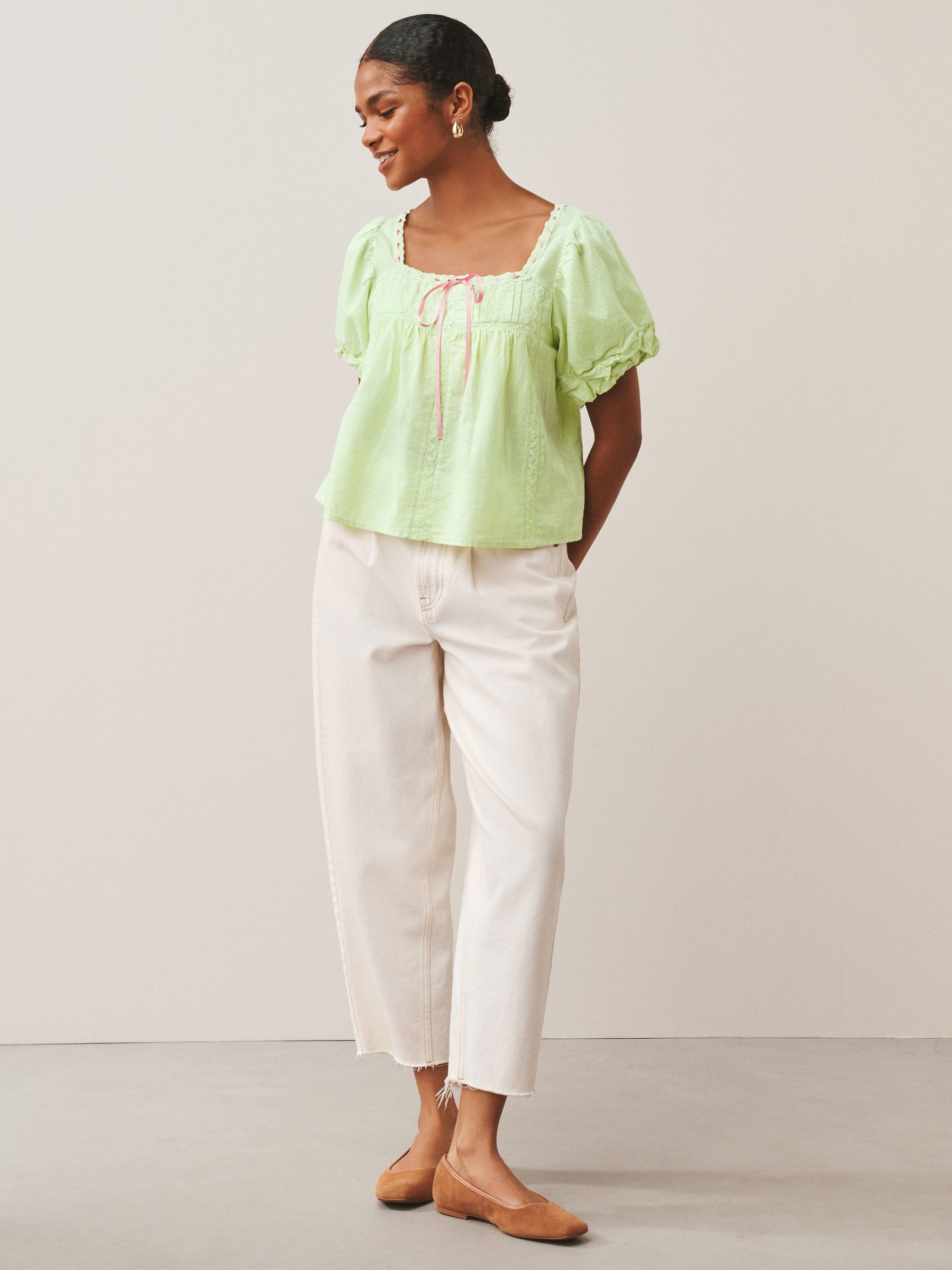 Buy Green/Pink Puff Sleeve Short Sleeve Top from Next Ireland