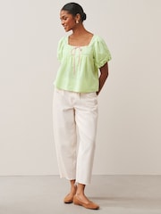 Lime Green Puff Sleeve Short Sleeve Top - Image 4 of 7