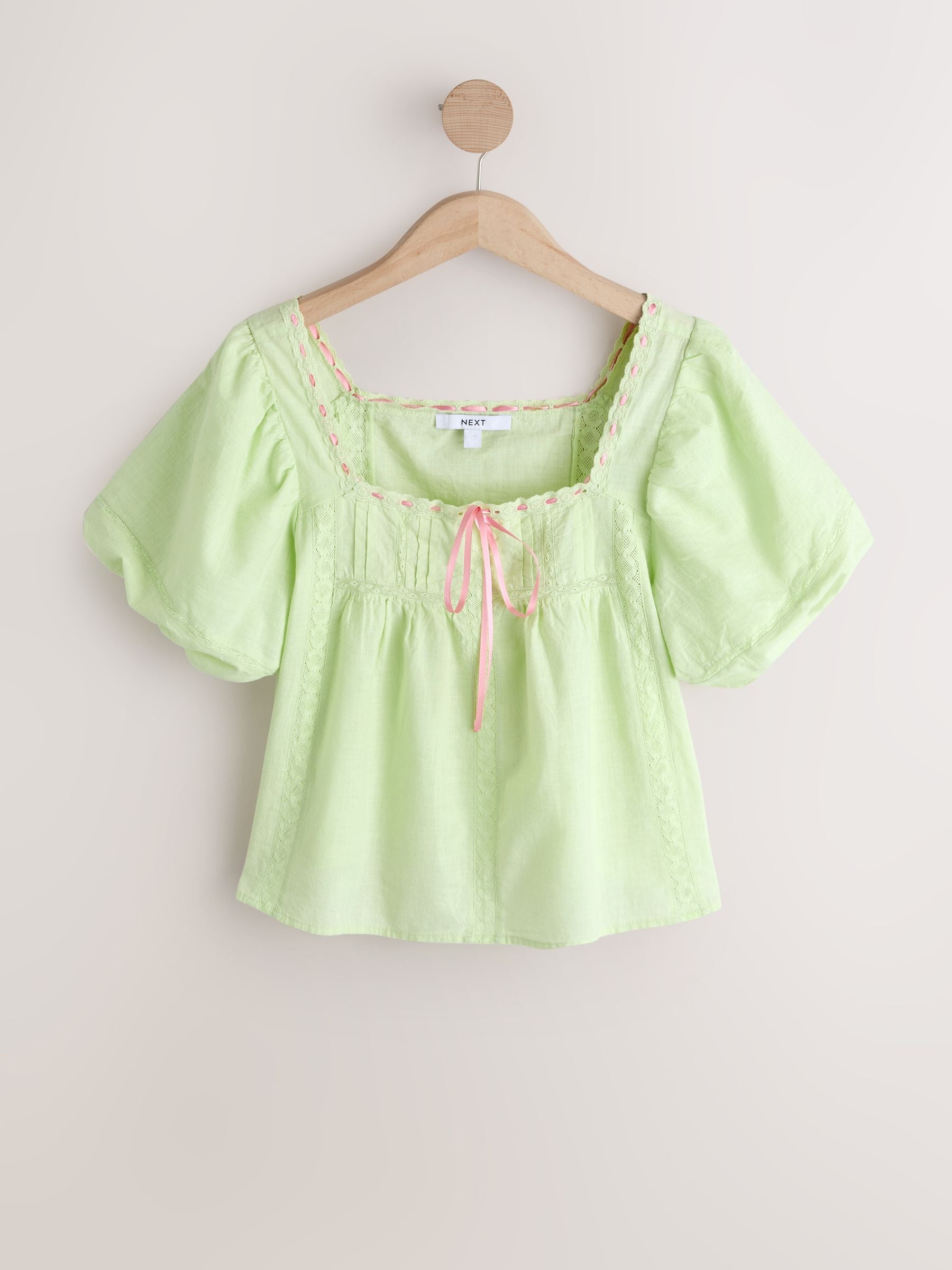Buy Green/Pink Puff Sleeve Short Sleeve Top from Next USA