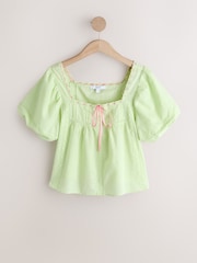 Lime Green Puff Sleeve Short Sleeve Top - Image 5 of 7