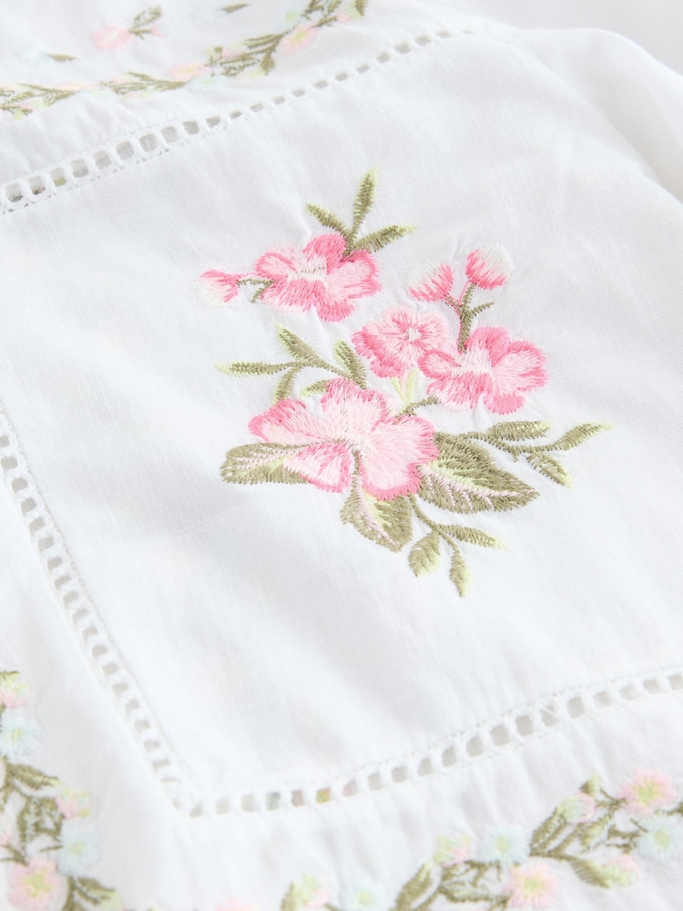 Blanc/rose Fleuri Brodé - Haut à manches longues N.premium boutonné sur le devant - Image 10 sur 10