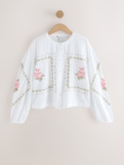 Blanc/rose Fleuri Brodé - Haut à manches longues N.premium boutonné sur le devant - Image 7 sur 10