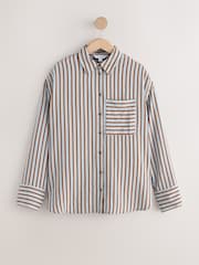 Blue/Brown Jacquard Stripe Oversized Long Sleeve Shirt - Image 1 of 3