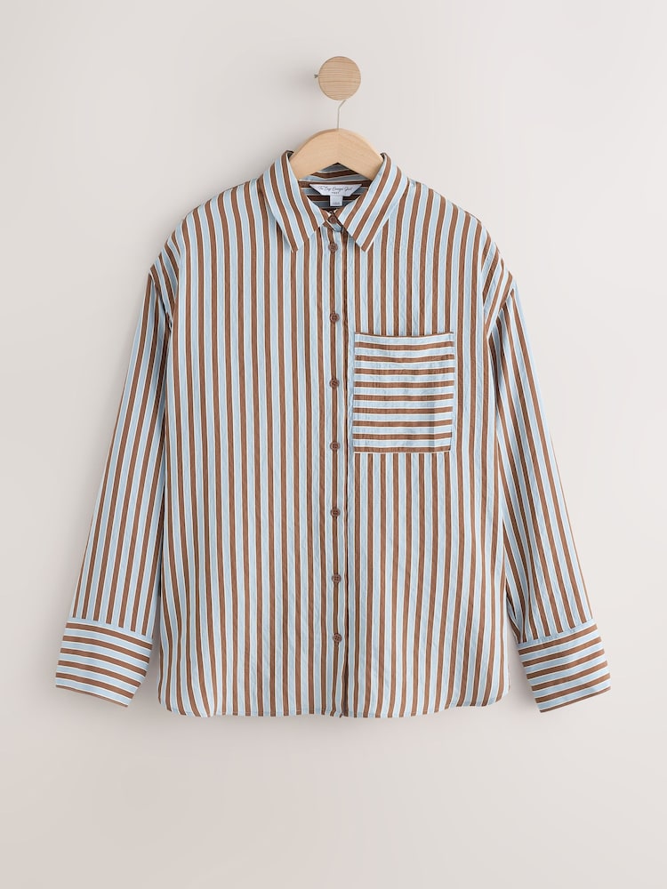 Blue/Brown Jacquard Stripe Oversized Long Sleeve Shirt - Image 1 of 3
