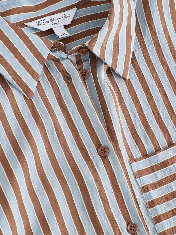 Blue/Brown Jacquard Stripe Oversized Long Sleeve Shirt - Image 2 of 3