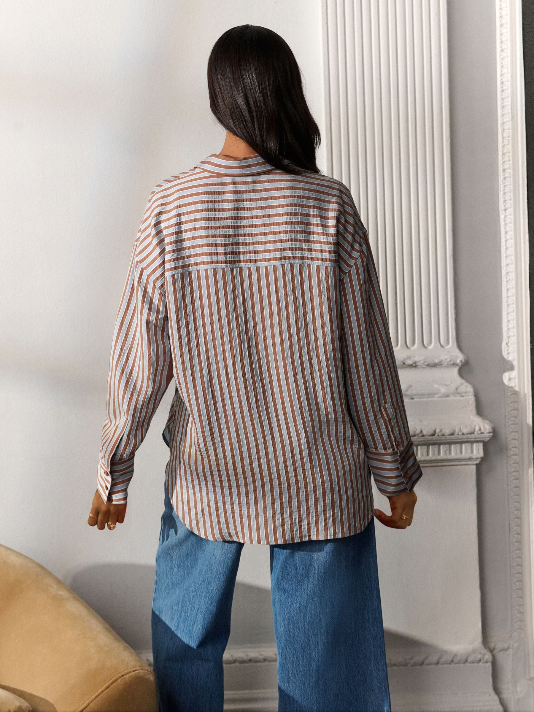 Comprar Azul/Marrom - Camisa de manga comprida oversized com