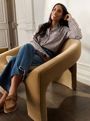 Blau/Braun - Langarmhemd mit Jacquard-Streifen in Übergröße - Bild 6 von 9