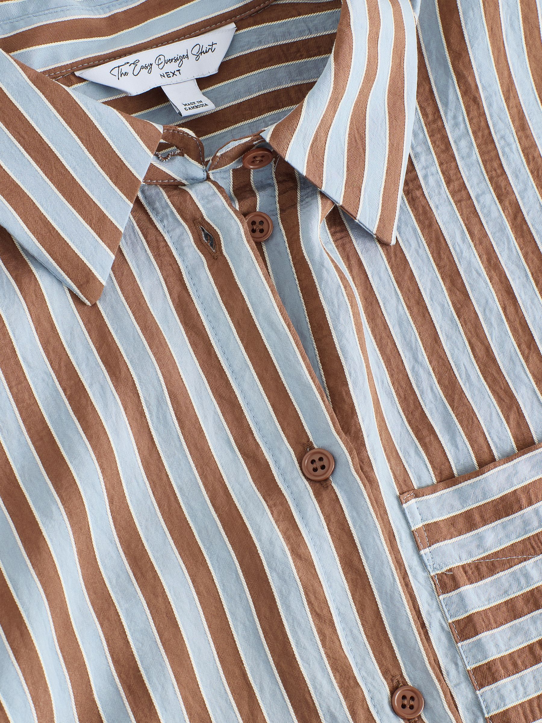 Buy Blue/Brown Jacquard Stripe Oversized Long Sleeve Shirt from