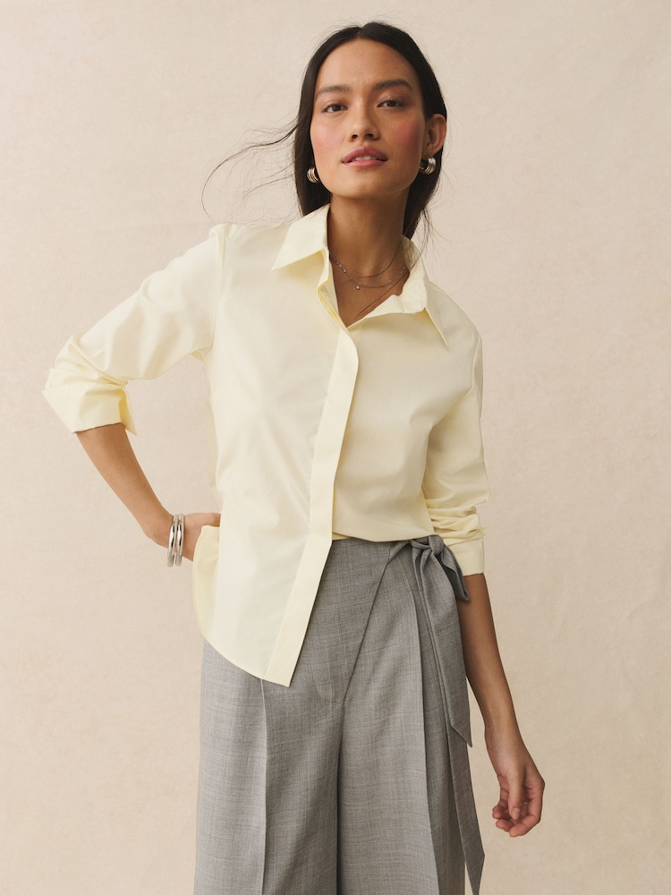 Buttermilk Yellow Fitted Stretch Essential Long Sleeve Shirt - Image 1 of 9