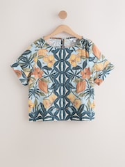 Navy Floral Border Print Short Sleeve Boxy Top - Image 5 of 7