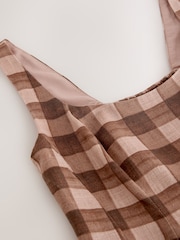 Pink/Brown Gingham - رداء عُلوي مُهيكل بحاشية كشكشة يحتوي على كتّان - Image 2 of 3