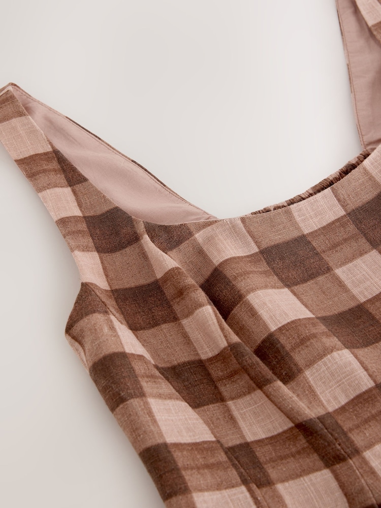 Pink/Brown Gingham - رداء عُلوي مُهيكل بحاشية كشكشة يحتوي على كتّان - Image 2 of 3