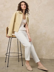 Ecru/Yellow Polka Dot Structured Peplum Top with Linen - Image 3 of 7