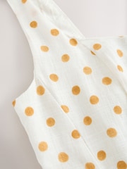 Ecru/Yellow Polka Dot Structured Peplum Top with Linen - Image 6 of 7