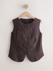 Chocolate Brown Textured Floral Applique Shell Top - Image 1 of 3