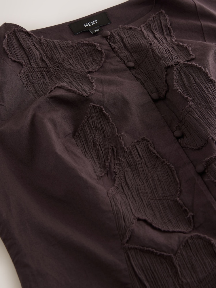 Chocolate Brown Textured Floral Applique Shell Top - Image 8 of 8 Chocolate Brown Textured Floral Applique Shell Top - Image 8 of 8