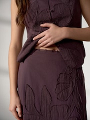 Chocolate Brown Textured Floral Applique Maxi Skirt - Image 4 of 8