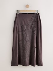 Chocolate Brown Textured Floral Applique Maxi Skirt - Image 6 of 8