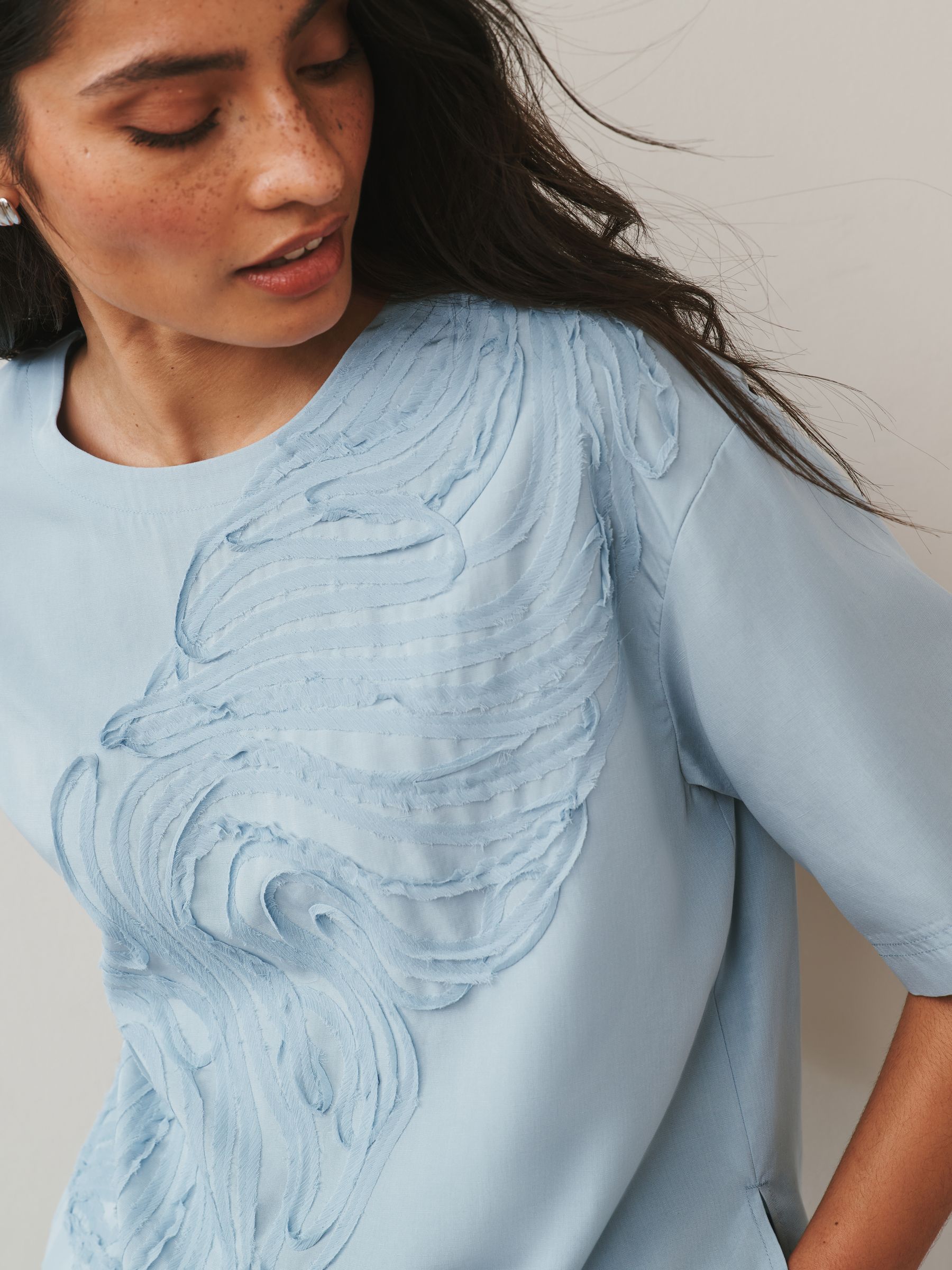 Buy Dusty Blue Textured Swirl Detail Short Sleeve Top from Next USA