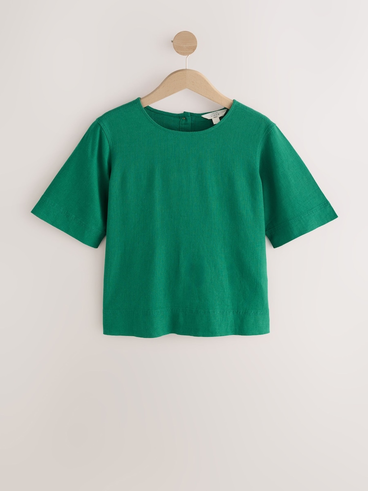 Green Short Sleeve Boxy T-Shirt with Linen - Image 1 of 4