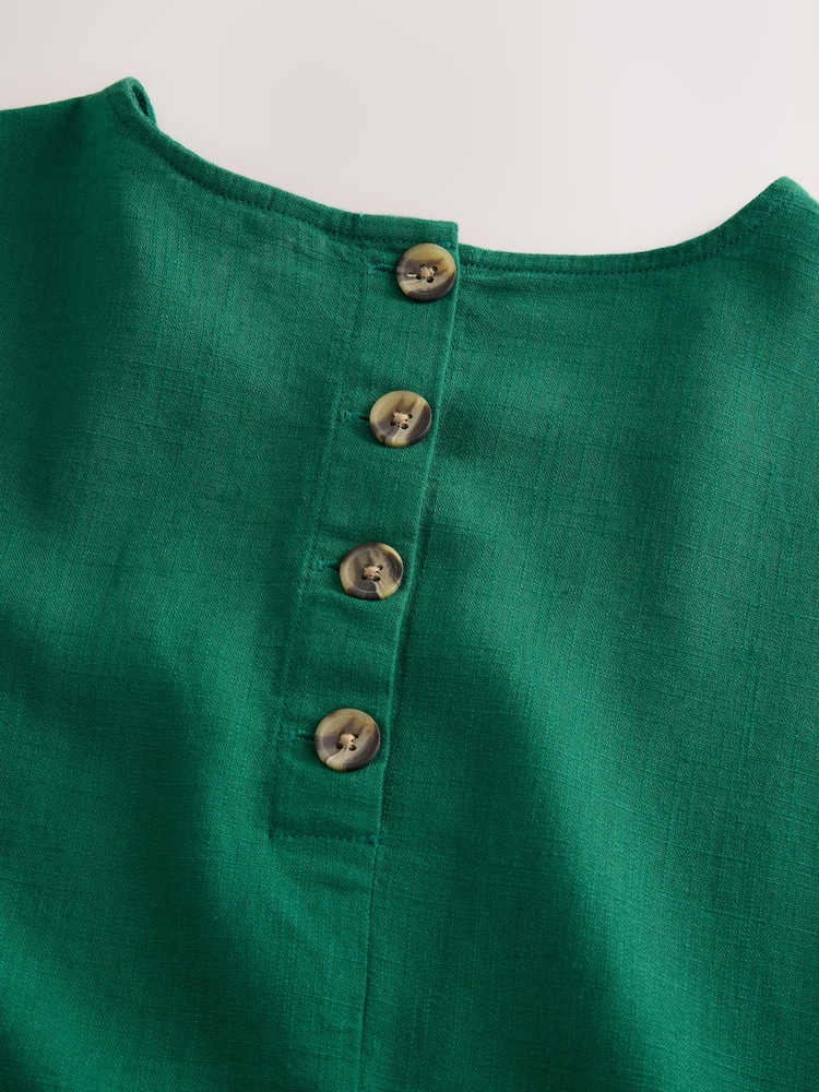 Green Short Sleeve Boxy T-Shirt with Linen - Image 2 of 4