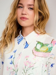 Ecru Abstract Vase Print - Afslappet langærmet skjorte med hør - Billede 2 af 7