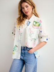 Ecru Abstract Vase Print - Afslappet langærmet skjorte med hør - Billede 3 af 7