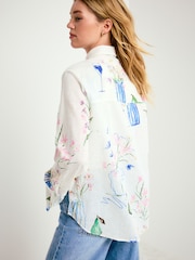 Ecru Abstract Vase Print - Afslappet langærmet skjorte med hør - Billede 4 af 7