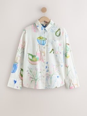 Ecru Abstract Vase Print - Afslappet langærmet skjorte med hør - Billede 5 af 7