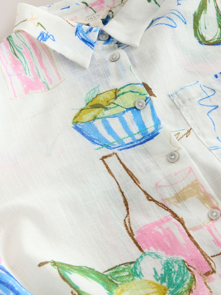 Ecru Abstract Vase Print - Afslappet langærmet skjorte med hør - Billede 7 af 7