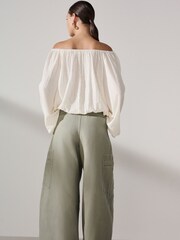 Ecru Textured Long Sleeve Bardot Blouse - Image 2 of 6