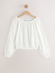 Ecru Textured Long Sleeve Bardot Blouse - Image 6 of 6