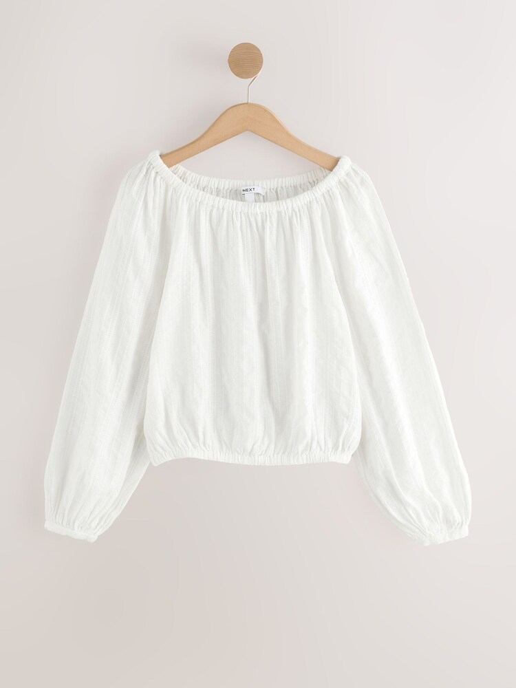 Ecru Textured Long Sleeve Bardot Blouse - Image 6 of 6