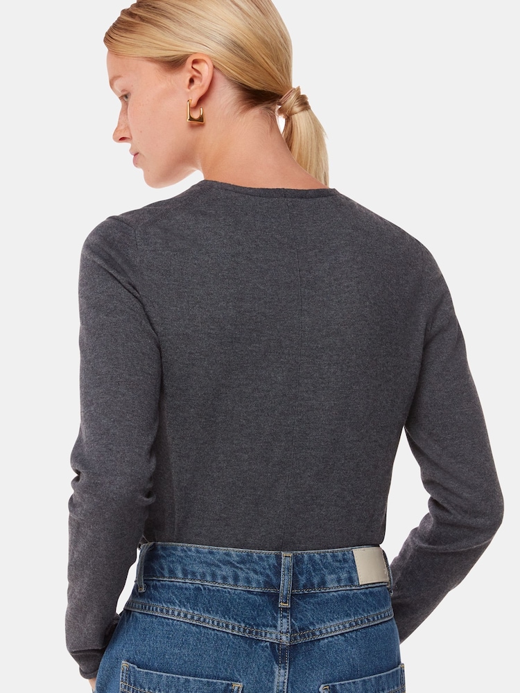 Whistles Grey Mila V-Neck Knit Jumper - Image 2 of 5