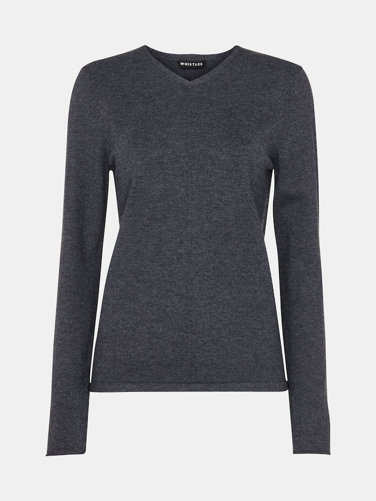 Whistles Grey Mila V-Neck Knit Jumper - Image 5 of 5