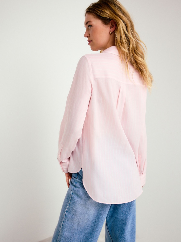 Pink/White Stripe Soft Relaxed Long Sleeve Shirt - Image 2 of 5