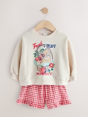 Cream Gingham Fruit Market Crew Neck Sweatshirt & Shorts Set (3mths-7yrs) - Image 1 of 8