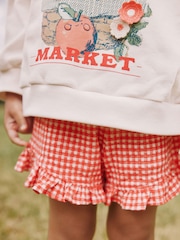 Cream Gingham Fruit Market Crew Neck Sweatshirt & Shorts Set (3mths-7yrs) - Image 4 of 8