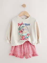 Cream Gingham Fruit Market Crew Neck Sweatshirt & Shorts Set (3mths-7yrs) - Image 5 of 8