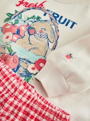 Cream Gingham Fruit Market Crew Neck Sweatshirt & Shorts Set (3mths-7yrs) - Image 9 of 9