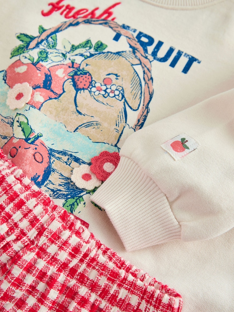 Cream Gingham Fruit Market Crew Neck Sweatshirt & Shorts Set (3mths-7yrs) - Image 9 of 9