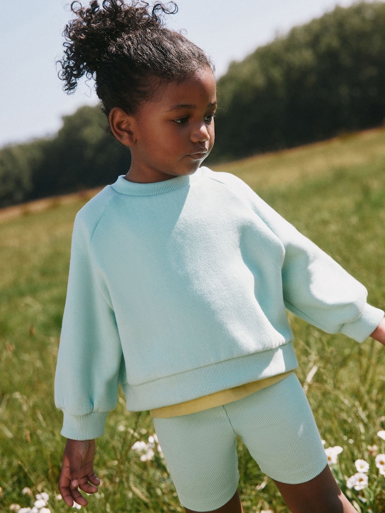 Aqua Blue Sweatshirt & Cycle Shorts Set (3mths-7yrs) - Image 1 of 9