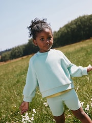 Aqua Blue Sweatshirt & Cycle Shorts Set (3mths-7yrs) - Image 4 of 9