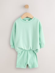 Aqua Blue Sweatshirt & Cycle Shorts Set (3mths-7yrs) - Image 6 of 9