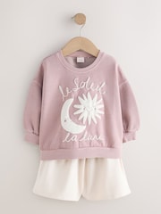 Brown Moon & Sun Crew Neck Sweatshirt & Shorts Set (3mths-7yrs) - Image 1 of 5