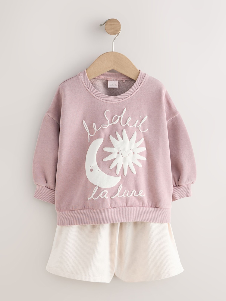 Brown Moon & Sun Crew Neck Sweatshirt & Shorts Set (3mths-7yrs) - Image 1 of 5