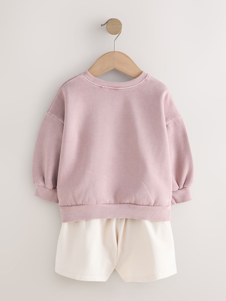 Brown Moon & Sun Crew Neck Sweatshirt & Shorts Set (3mths-7yrs) - Image 2 of 5