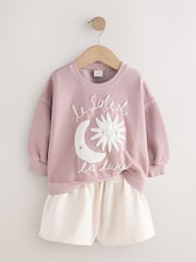 Brown Moon & Sun Crew Neck Sweatshirt & Shorts Set (3mths-7yrs) - Image 3 of 5