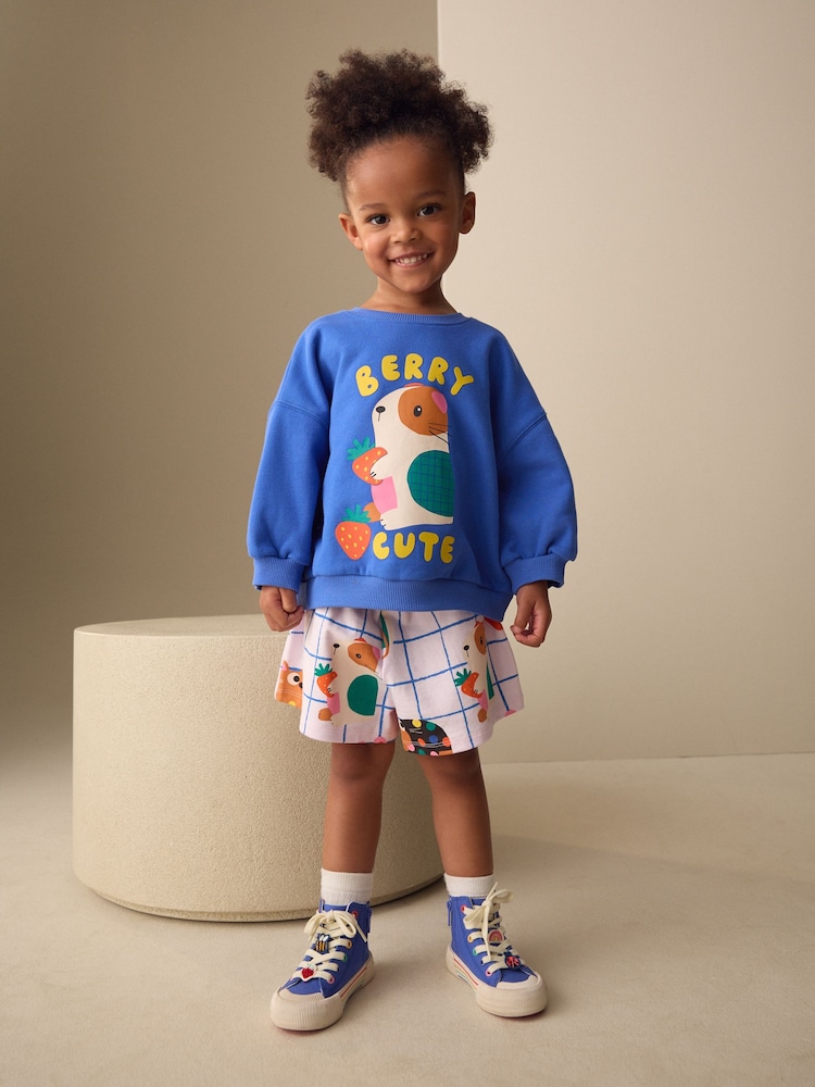 Cobalt Blue Guinea Pig Crew Neck Sweatshirt & Shorts Set (3mths-7yrs) - Image 1 of 8