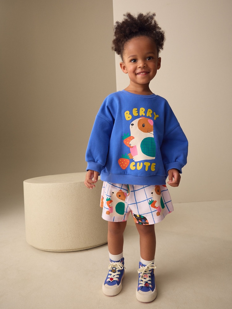 Cobalt Blue Guinea Pig Crew Neck Sweatshirt & Shorts Set (3mths-7yrs) - Image 2 of 8